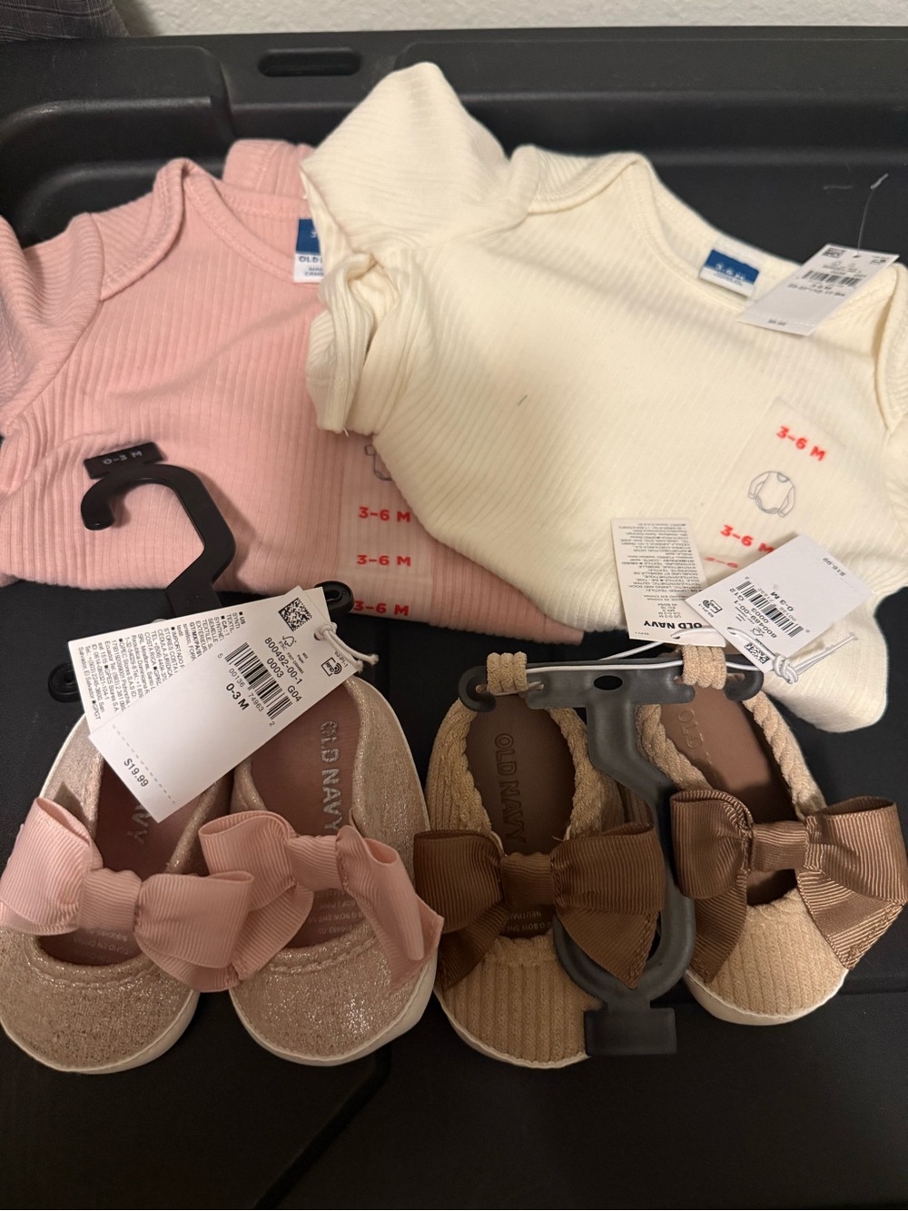 Old Navy Pink and Brown Baby Onesies Bow Ballet Flats pink and brown